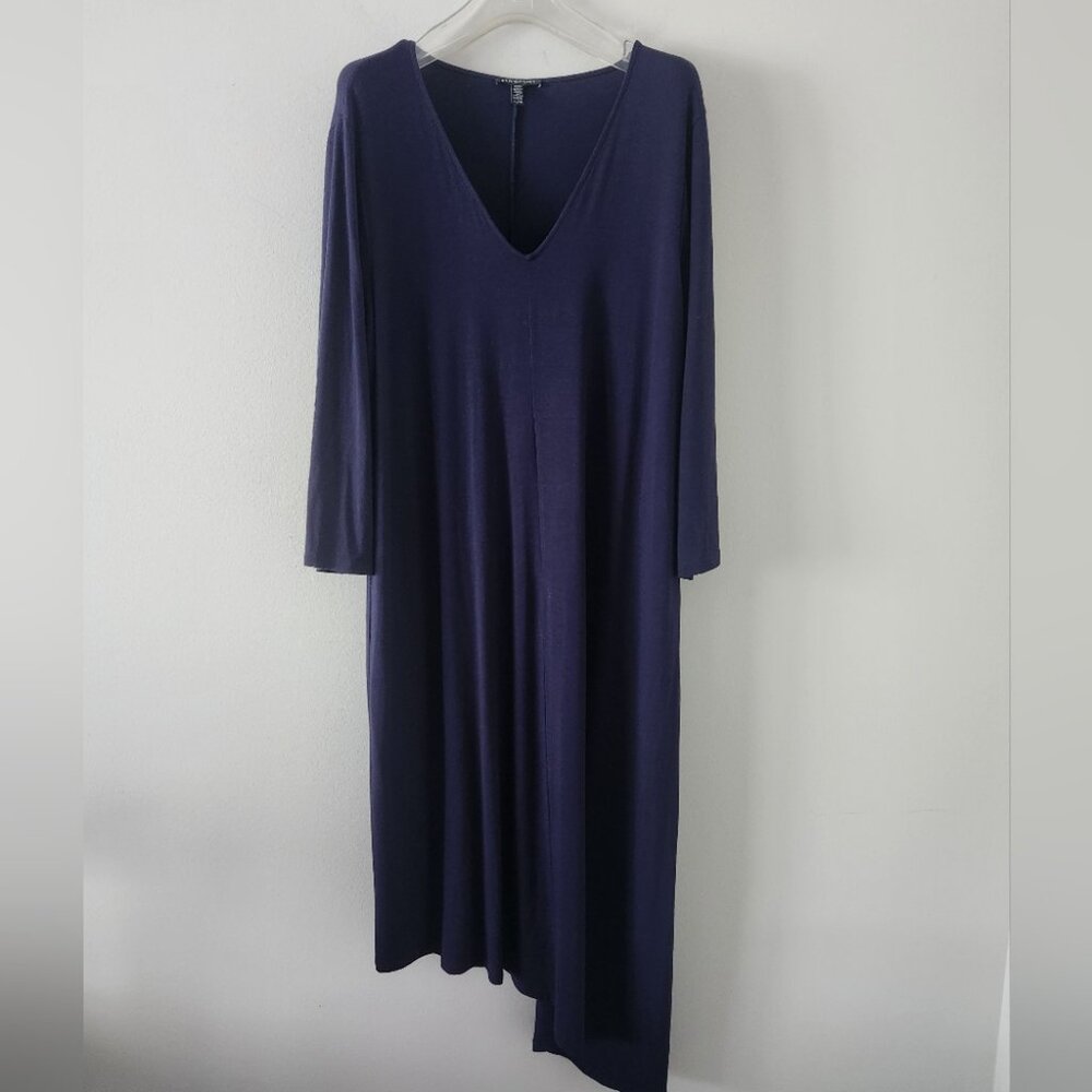 EILEEN FISHER | Strech knit dress asymmetrical v-neck navy sz XL